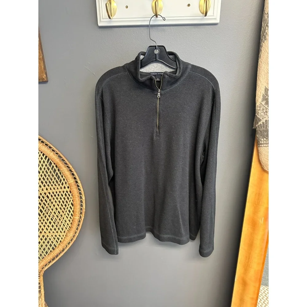 Banana Republic Mens L Quarter Zip Pullover Sweater Gray Casual Long Sleeve Mock
